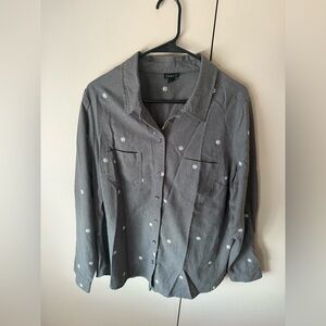 Torrid Taylor Cotton Button Down with White Daisy Embroidery